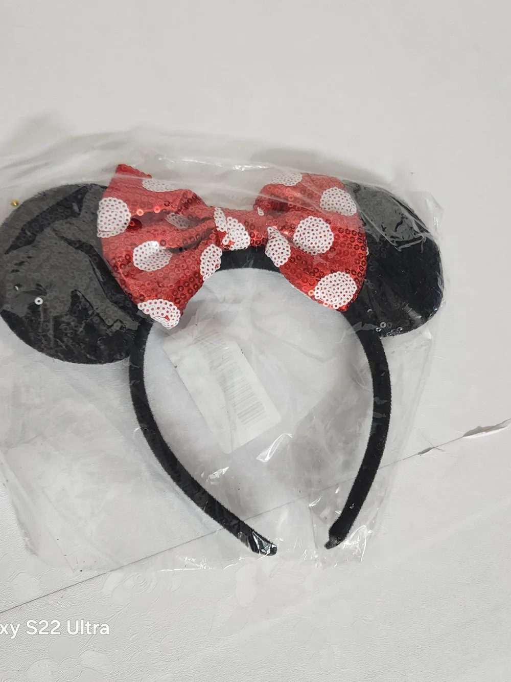 Classic Black Minnie Mouse Ears Headband with Red Polka Dot Bow